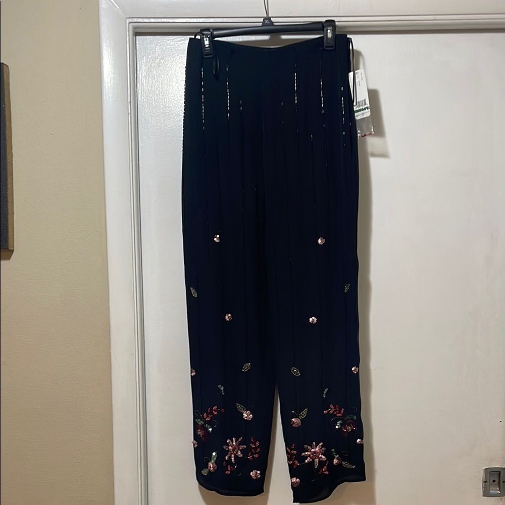 Mini black embroidered silk pants size 10 NWT